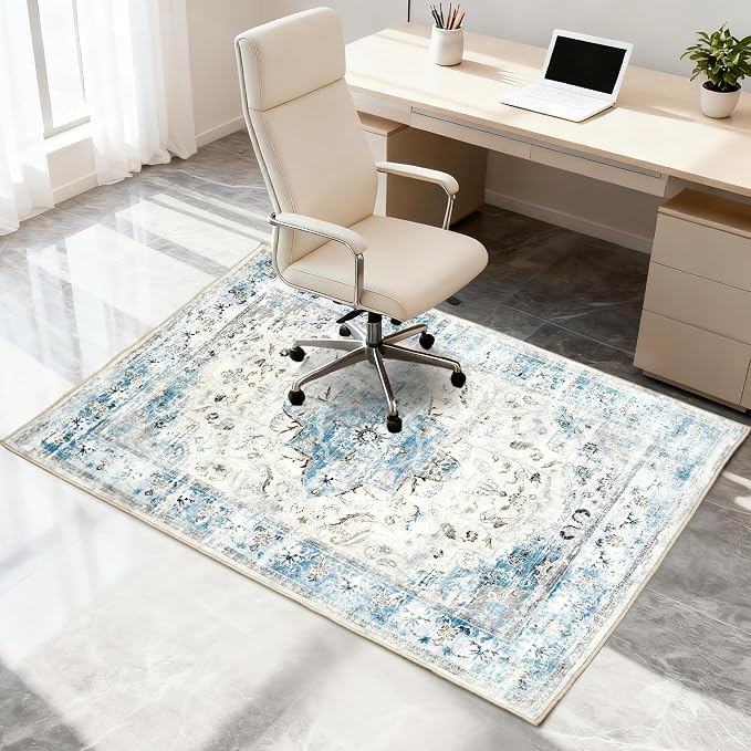 Office Chair Mat for Hardwood Tile Floor, 36"x48"Anti-Slip Under Desk Carpet Protector for Rolling Computer Chair Mat, Machine Washable Office Area Carpet (Chenille,Light Blue)