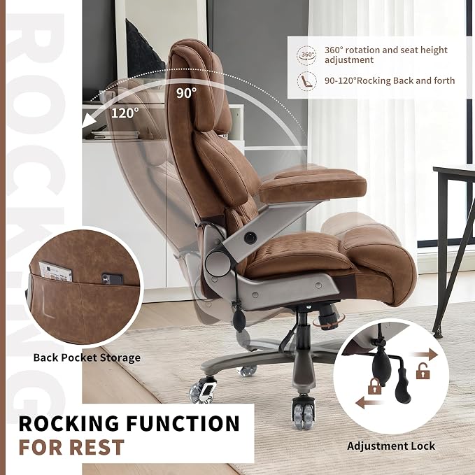 Big and Tall Office Chair 700lbs- Large High Back Executive Computer Desk Chair with 3D Flip-Up Arms, Adjustable Lumbar Support, Extra Wide Plus Size Seat, Heavy Duty Metal Base & Quiet Rubber Wheels