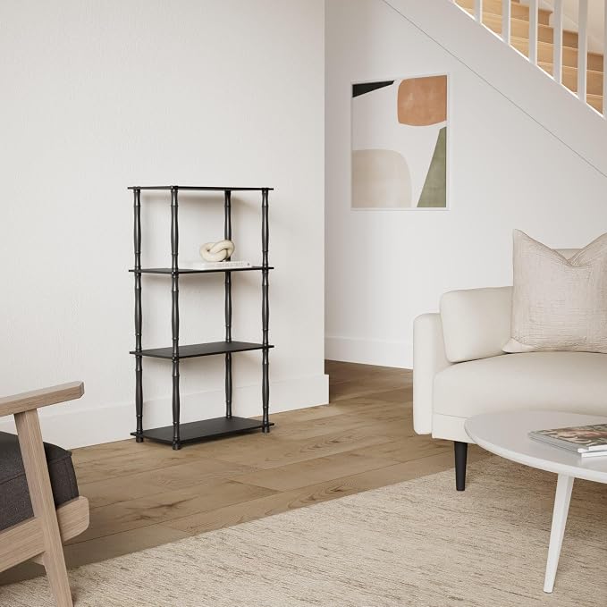 Furinno TURN-N-TUBE Storage Shelves, 4-Tier Book Shelf, Corner Shelf, Toolless Open Shelves, Classic Tubes, for Organization and Storage, Living Room, Home Office, Americano