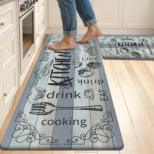 HEBE Kitchen Rugs Set of 2, Cushioned Anti Fatigue Kitchen Mats for Floor, Non Slip Waterproof Comfort Standing Desk Mat Carpet for Sink, Stove, Laundry Room