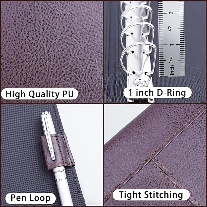 Antner 7 Ring Business Checkbook Binder for Business Checks, 600 Checks Capacity, PU Leather Check Book Binder Cover with Zipper Pouch, Executive Organizer Portfolio Holder for 9" x 13" Sheets, Coffee