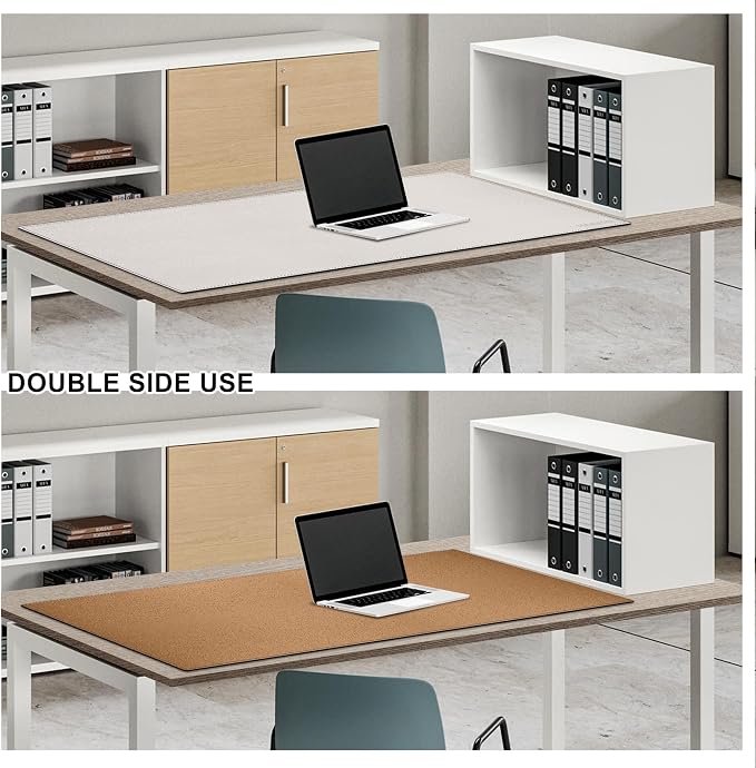 MAIDERN 43.3”x 19.6” Leather Desk Mat, Large Desk Pad, Cork & Leather Large Mouse pad for Desk, Waterproof Computer Desk Mat for Gaming Home Office (Cream)