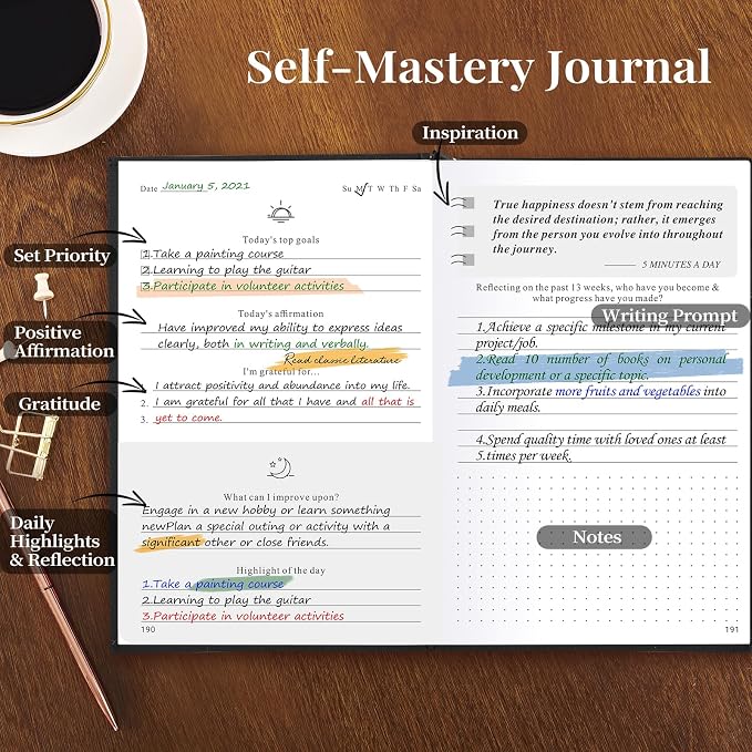 5 MINUTES A DAY Self-Care Journal, Wellness & Daily Reflection Notebook – Mental Health & Anxiety Guided Journal for Men – Self Care Planner, ADHD Planner with Mood Tracker – A5 Size (Black)