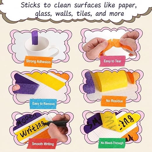 Colored Masking Tape 1 Inch, Colored Tape Rolls, Painters Tape for Kids, Colorful Tape for Crafts, Writable & Removable, 7 Colors in Clear Hanging Case.