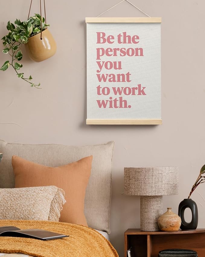 FGFK Be the Person You Want to Work with Inspirational office Framed hanging Canvas wall art Poster Prints decor for women,Trendy Pink Motivational posters office decorations for work,12x16 Inch