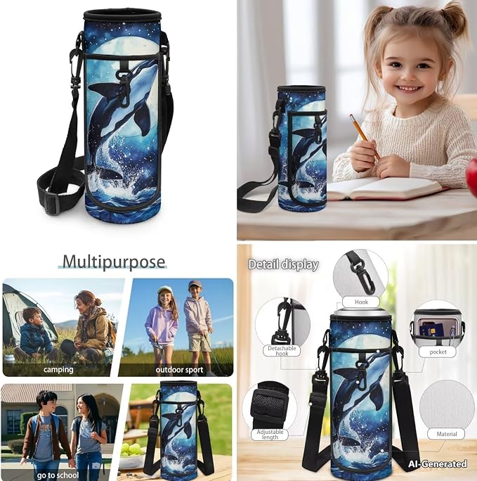 Doojoayie Orca Backpack for Preschool Girls 17 inch School Bag with Detachable Lunchbox Trendy Backpack for School Kids Girls 4-7 Heavy Duty Bookbags for Kindergarten Grade Kids
