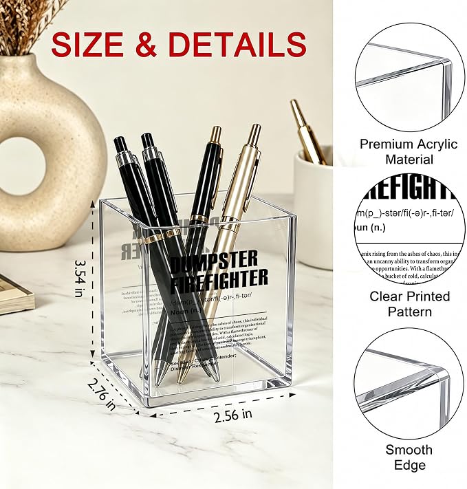 Funny Dumpster Fire Office Acrylic Cosmetic Pen Pencil Holder Cup, Dumpster Firefighter Humor Pencil Organizer, Unique Desk Accessories, Motivational Gifts for Women Men Coworkers（A42）