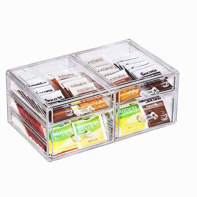 Cq acrylic Makeup Organizers with 4 Drawers,Rectangular Office Stationery Supplies Plastic Clear Storage Containers,Stackable Acrylic Drawers Suitable for Office,School,Home desk organizer