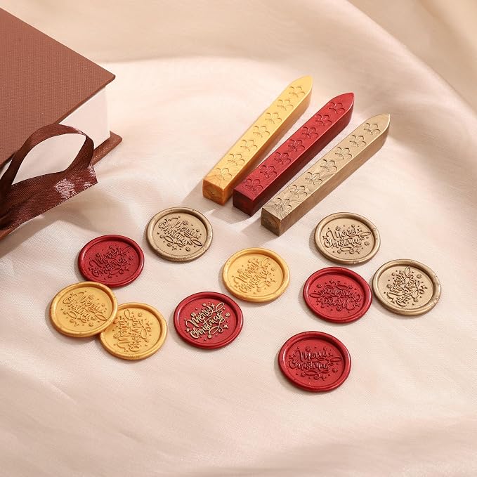 Yoption Merry Christmas Snowflake Star Wax Seal Stamp Kit with Sealing Wax Sticks and Gift Box for Wedding, Party Invitations, Christmas, Envelopes