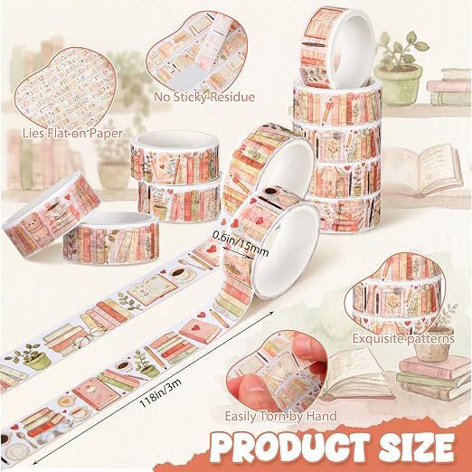 24 Rolls Book Washi Tape Back to School Washi Tape VBS Maskingtape Set Gifts for Students Boho Book Maskingtape for Sunday School, Classroom Crafts, Journaling Supplies, Scrapbooking, Gift Wrapping