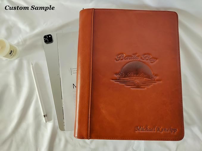 DUKE&COW Personalized Vegan Leather Portfolio for Men, Brown, A4 Writing Pad Holder Organizer