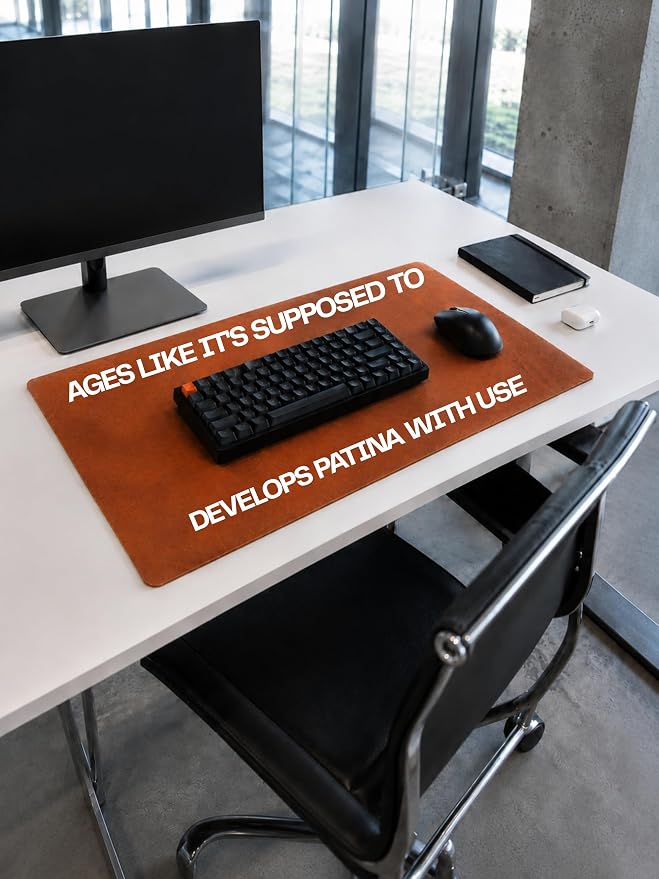 Genuine Leather Desk Pad, Office Desk Mat, Large Desk Blotter, Desk Protector, and Mouse Pad – 31.5" x 15.75" (1.8-2.0 mm) Whiskey, Waterproof, Premium Quality for Desk Surface Protection and Comfort
