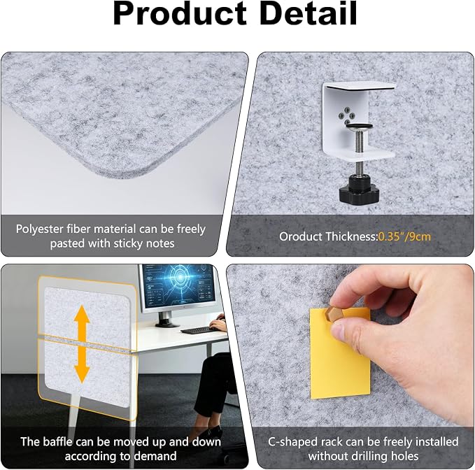 Desk Divider 2 Pcs Desk Privacy Panel 23.6'' x 23.6'',Acoustic Sound Absorbing and Noise Reducing Desk Partition for Office Desk,Clamp-on Desk Divider Partition with Adjustable Universal Base