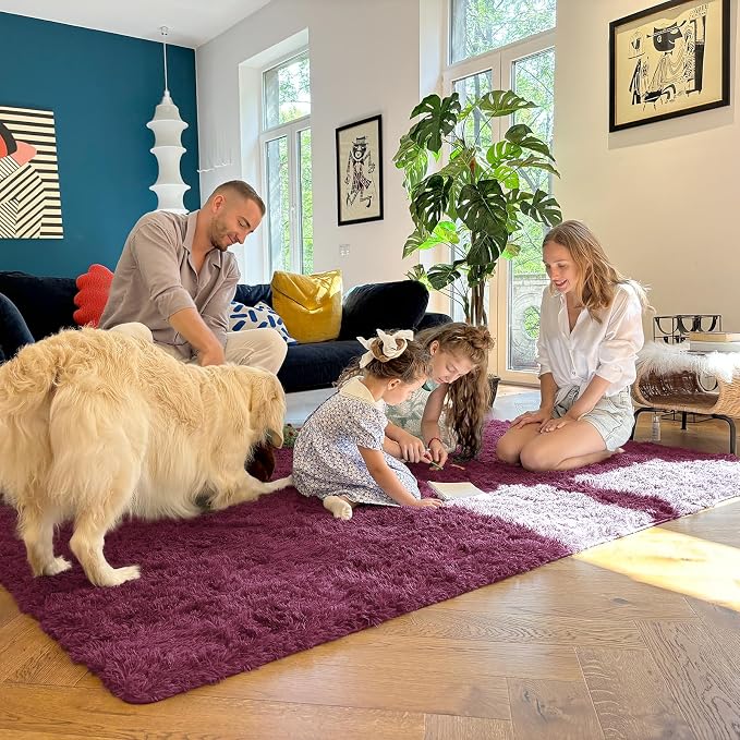 OLANLY Area Rugs for Living Room Bedroom, Machine Washable 4x5.9 ft Soft Fluffy Shaggy Bedside Rug, Indoor Floor Carpet for Kids Girls and Boys, Dorms, Nursery Rooms, Home Decor Aesthetic, Burgundy