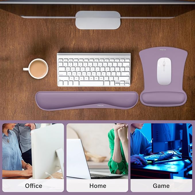 MOSISO Wrist Rest Support for Mouse Pad & Keyboard Set, Ergonomic Mousepad Non-Slip Base Home/Office Pain Relief & Easy Typing Cushion with Neoprene Cloth & Raised Memory Foam, Ultra Violet