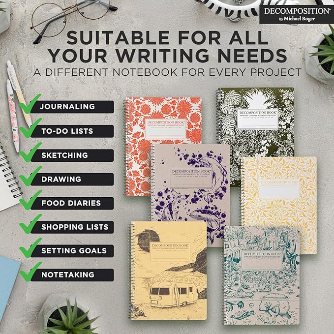 Decomposition 3-Pack Coastal Harmony College Ruled Spiral Notebook - 9.75 x 7.5 Journal, 160 Lined Pages - 100% Recycled Paper - Notebooks for School Supplies, Home & Office - Made in USA