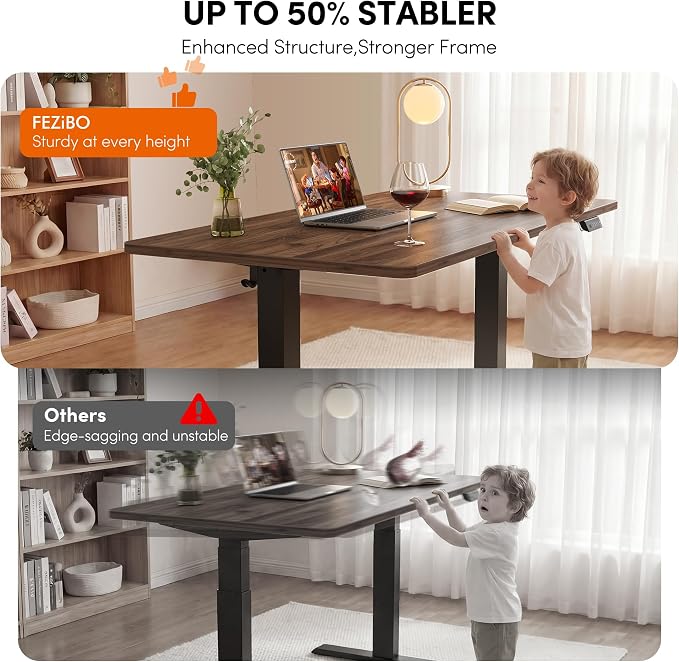FEZIBO One-Piece Standing Desk, 40"x24" Seamless Tabletop Electric Height Adjustable for Home Office, Study Rooms & Multi-Device Workstations, Black Walnut