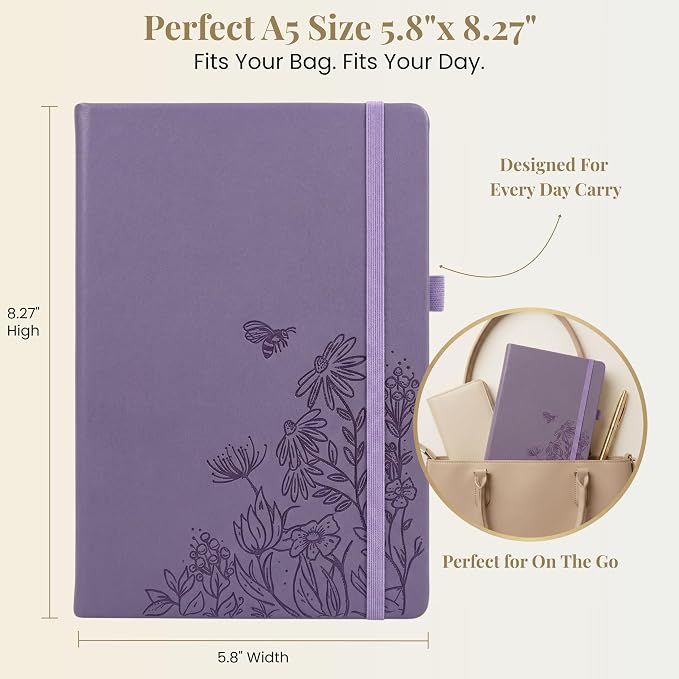 VIVID SCRIBBLES A5 Bullet Dotted Journal – 160GSM Bleed-Proof Dot Grid Notebook with 200 Numbered Pages, Lay-Flat Hardcover, Pen Loop & Expandable Pocket, Lilac