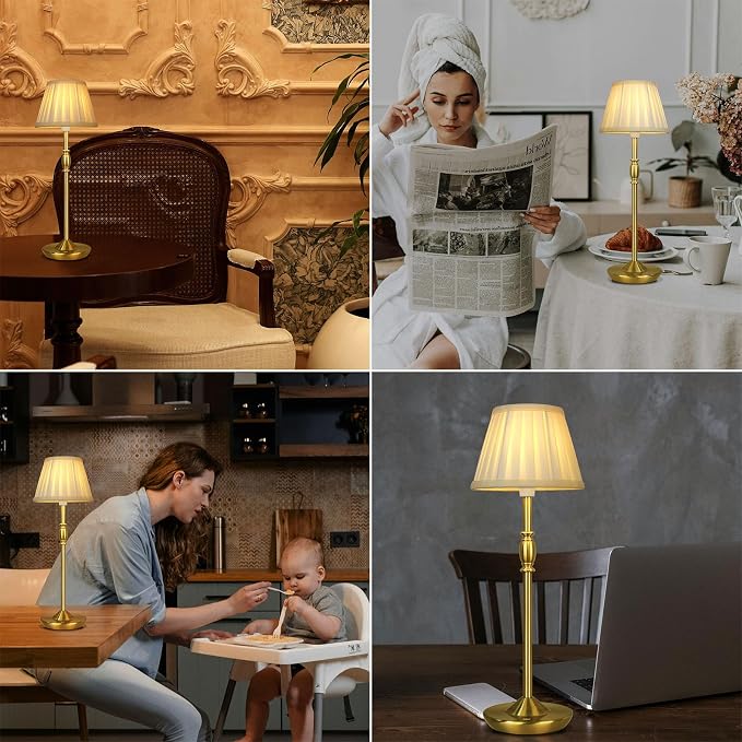 Cordless LED Touch Lamp with Dimmer Portable Small Table Lamp, 18" 2700K Rechargeable Battery Light for Bedside, Dining Room, Bedroom Lamp, Patio, Bar, Night Light, Bathroom (Antique Brass)