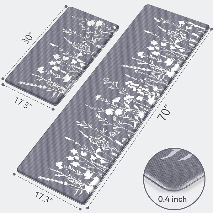 Kitchen Mats for Floor, Kitchen Rugs Sets of 2, Cushioned Anti Fatigue Mats for Kitchen Floor, Non-Slip Kitchen Decor, Water Resistant Kitchen Rug for Home, Kitchen, 17.3"x30"+17.3"x70"