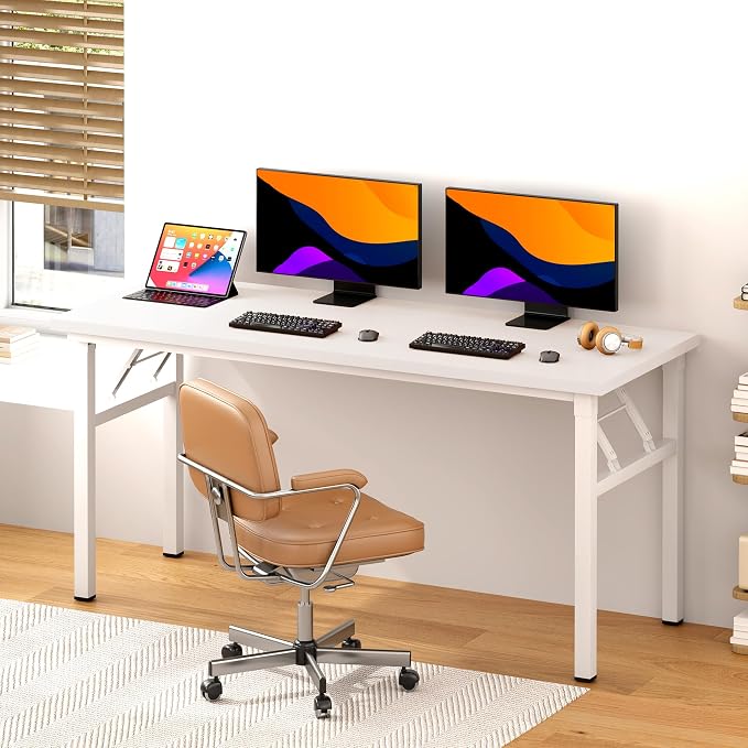 Folding Desk, 62 inch No Assembly Folding Desks for Small Spaces, Sturdy Foldable Computer Desk, Functional Home Office Desks, Study Writing Desk Office Table Workstation for Home Office Outdoor
