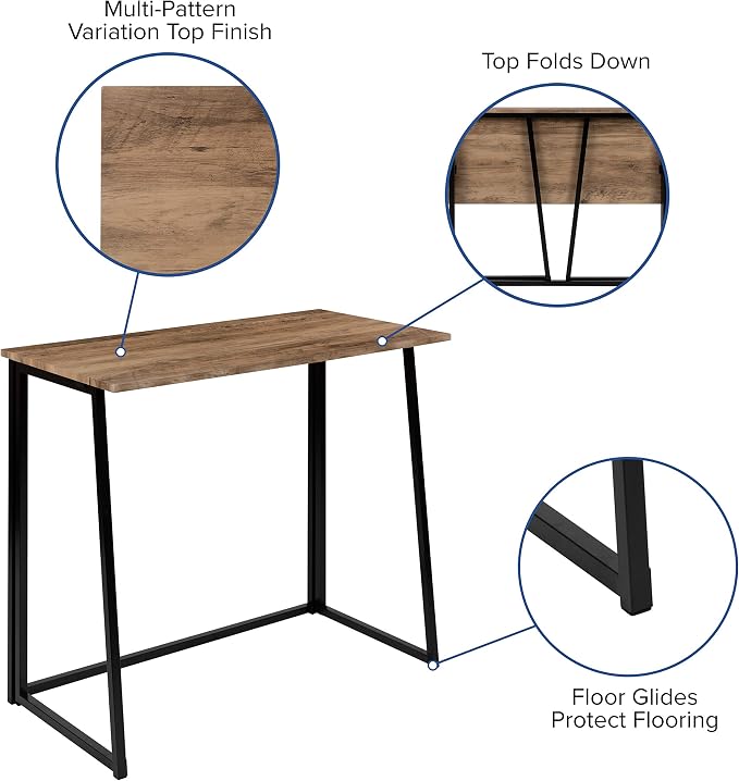 EMMA + OLIVER Small 36" Rustic Natural Home Office Folding Computer Desk - Laptop Desk
