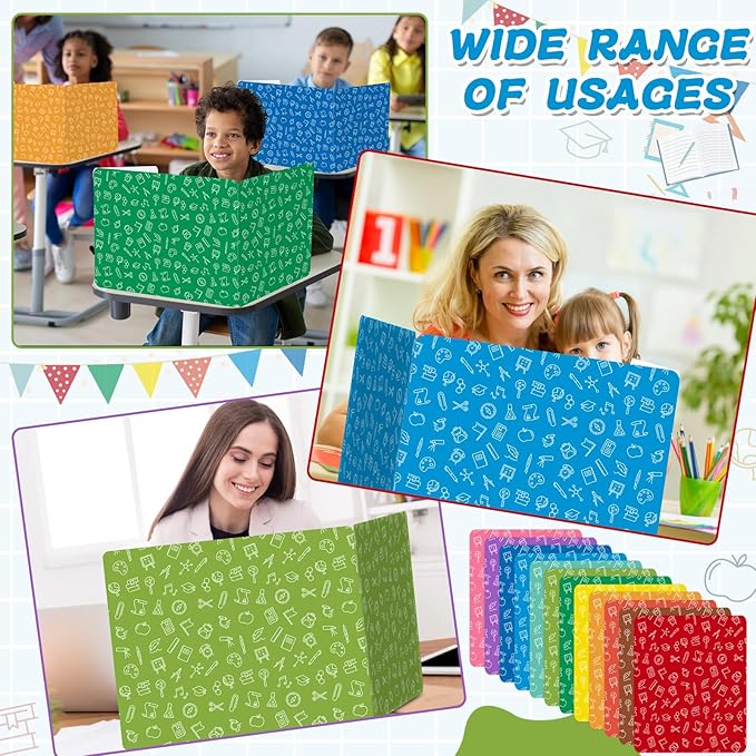 gisgfim 36 Pack Privacy Shields for Student in 12 Vibrant Colors Desk Dividers Durable Privacy Folders Testing Divider Shield Study Boards Panel Partition for Classroom Teacher Back to School Supplies