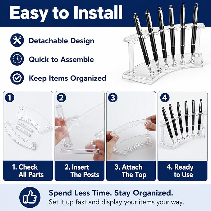 SOUJOY 8 Pack Acrylic Pen Display Stand, 6 Slots Clear Pen Holder Rack | Transparent Acrylic Holder, 6 Slots Per Rack, Keep Pens, Brushes, Pencils Tidy on Desk. Great For Office, School, Home Store