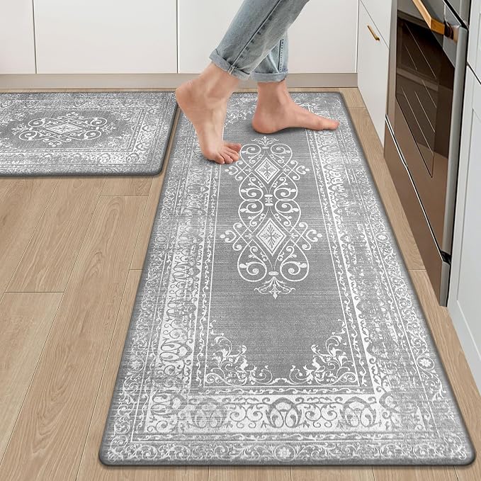 Ileading Anti Fatigue Kitchen Rugs Sets of 2 Cushioned Kitchen Mats for Floor Waterproof Kitchen Mat Set Non Slip Comfort Standing Mat for Kitchen, Office, Sink, Laundry