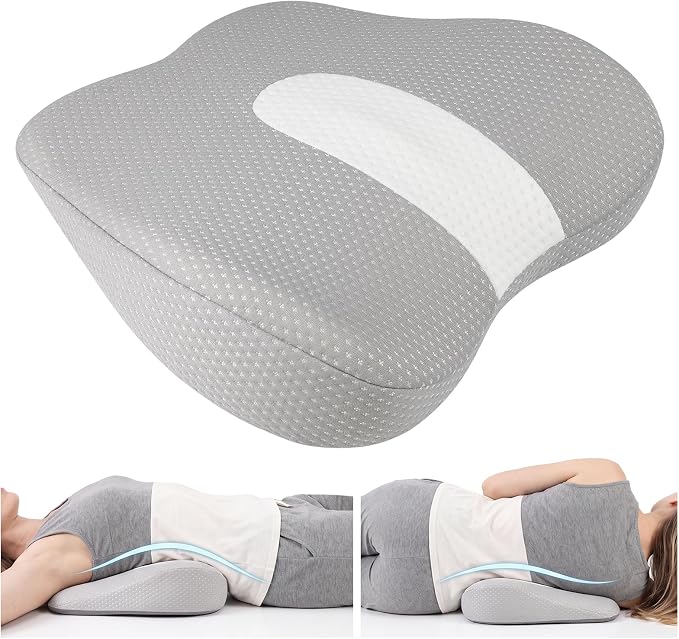 Memory Foam Lumbar Support Pillow for Bed with Ergonomic Wedge Design | Non-slip lower back pillow Back Pain Relief Cushion with Removable cover Elevated Lower Back Pillow for side, back Sleepers