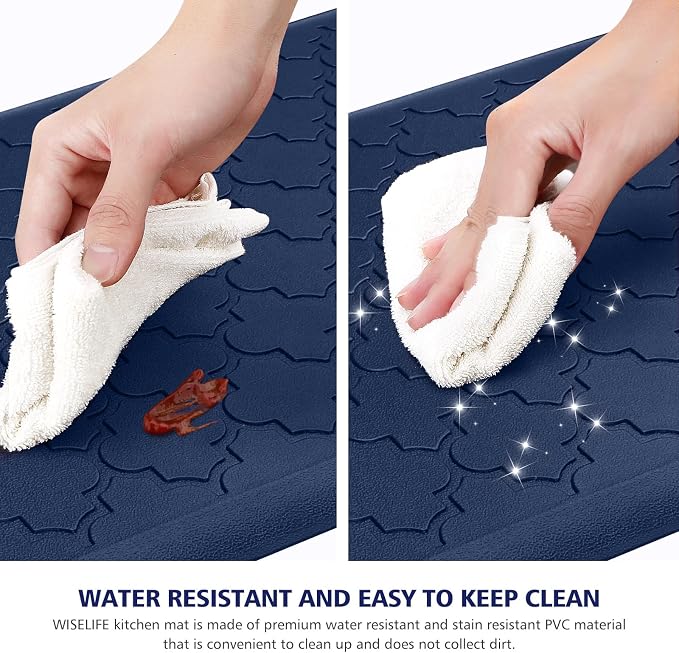 WISELIFE Kitchen Mat Cushioned Anti Fatigue Floor Mat,17.3"x60", Thick Non Slip Water Resistant Kitchen Rugs and Mats,Heavy Duty Foam Standing Mat for Kitchen,Floor,Home,Office,Sink,Laundry (Blue)