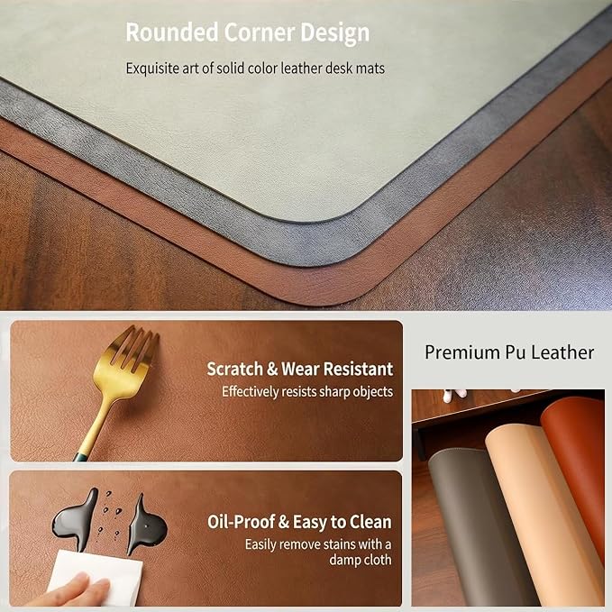 Distressed Leather Desk Mat - Non-Slip PU Table Pad for Office and Home - Workspace Organization and Accessories - Ideal for Large Mouse Mat and Desktop Covers on Top of Tables(Dark Gray,12"x 32")
