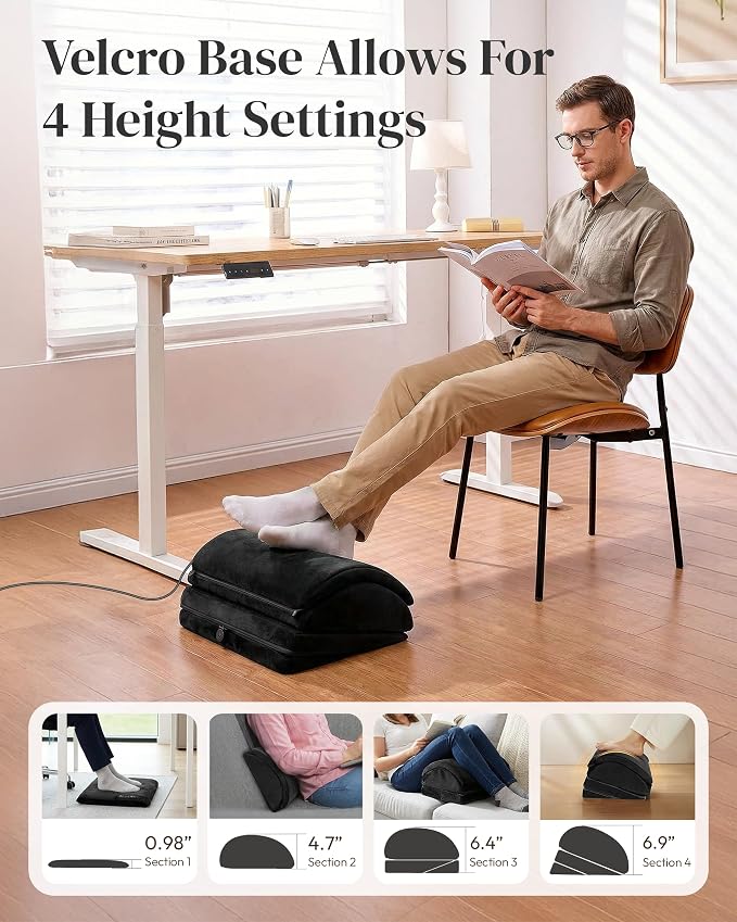 Heycool Heated Foot Rest Under Desk with Vibration Massage, Office Stool | Memory Foam Desk Foot Stool, Ergonomic Foot Rest for Pain Relief, Non-Slip Office Footrest with 3 Heat Levels & Timer