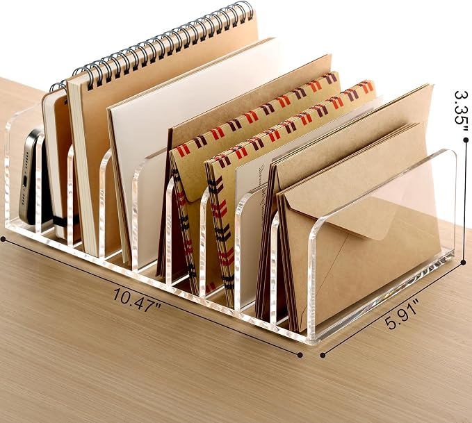 SANRUI Clear Desk Mail Organizer, 9 Slot Acrylic Office Document Sorter | File Storage Holders, Multifunction Letter Folder Racks Holders for Office,Home, School Desktop Organization