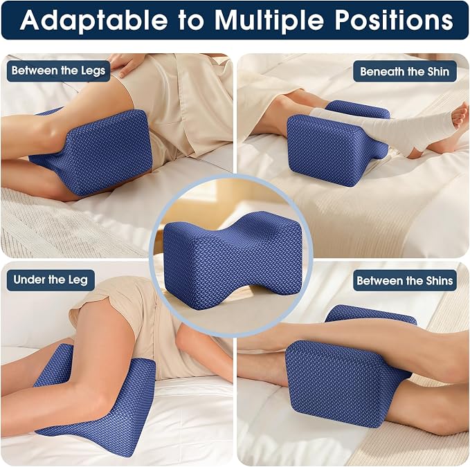 BlissTrends Memory Foam Knee Pillow, Knee Pillow for Side Sleepers, Leg Pillows for Sleeping Blood Circulation, Elevation Pillow for Spine Aligning, Sciatica, Hip, Knee, Ankle Pain, Blue, Medium