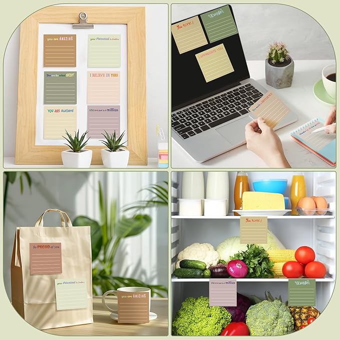 Yinder 12 Pcs Inspirational Sticky Notes Thank You Gift Motivational Sticky Note Pad Employee Appreciation Gift Bulk for Staff Coworker Teacher Nurse Office Groups 3 x 3'' (Appreciation,Boho Color)