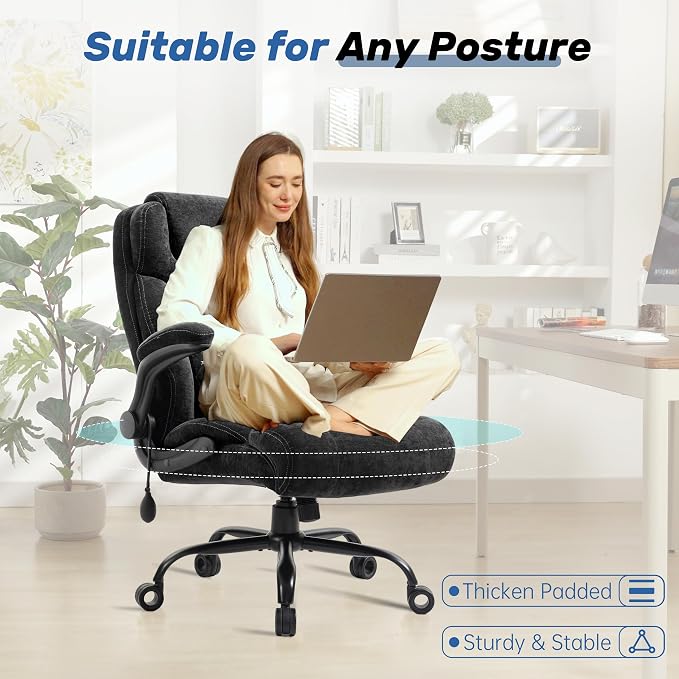 550LBS Big and Tall Office Chair, Comfy Heavy Duty Executive Chair with Adjustable Lumbar Support Double Spaces Casters, Fabric Extra Wide Seat Ergonomic Computer Desk Chair for Back Pain,Blackcloth