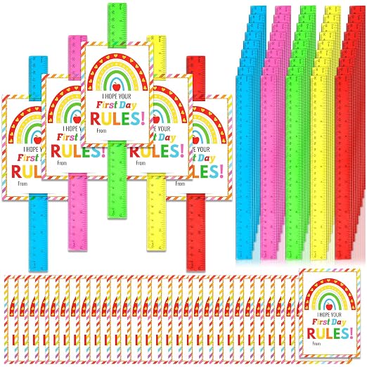 50 Sets Back to School Gifts Plastic Rulers with Inspirational Cards 12 Inch Transparent Assorted Color Ruler with Centimeters and Inches Gifts for First Day Student Classroom Prize School Supplies
