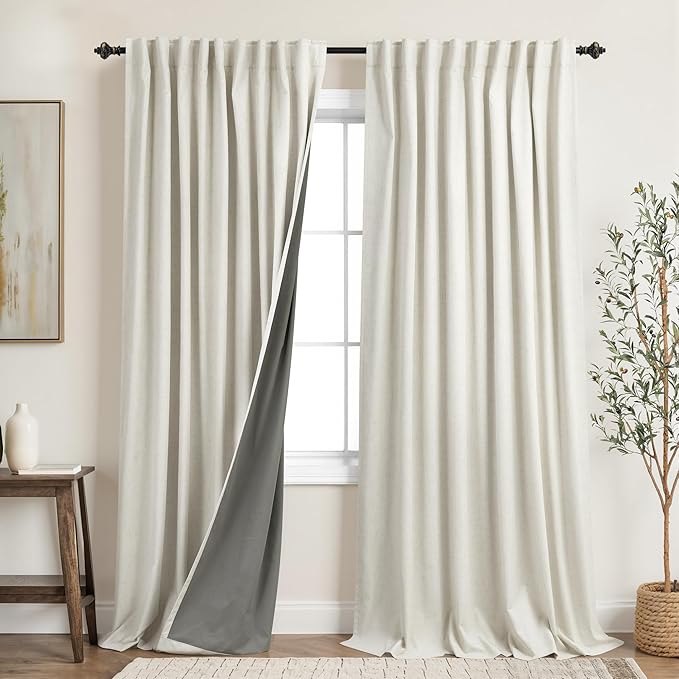 KOUFALL Sliding Glass Door Curtains for Patio, 2 Panels Extra Wide 70 x 90 Inch Long Linen Blackout Thermal Insulated Boho Floor to Ceiling Winter Curtains to Keep Cold Out, 70x90 Length