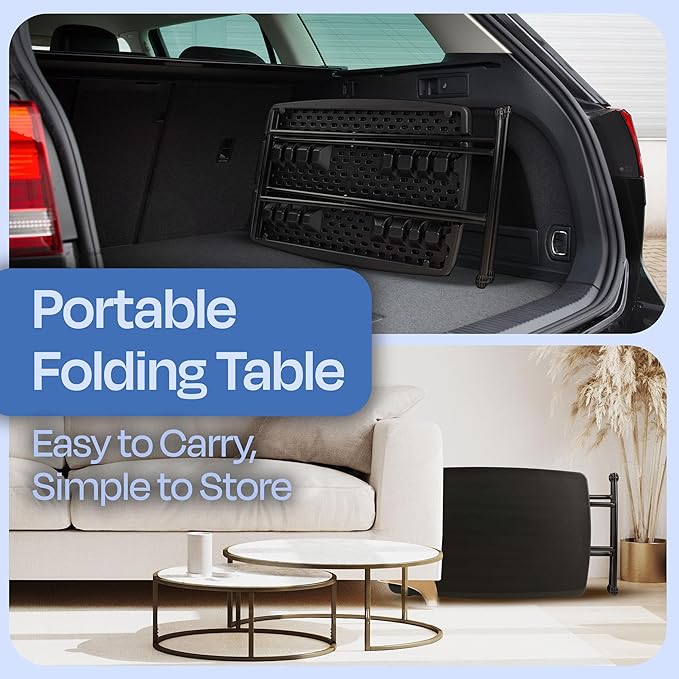 Lavish Home Portable Folding Tables - Lightweight Portable Folding Desk with Adjustable Height - Small Indoor Outdoor Plastic Table for TV Tray, Playing Cards & Craft Room (Set of 2/Black/2.5 FT)
