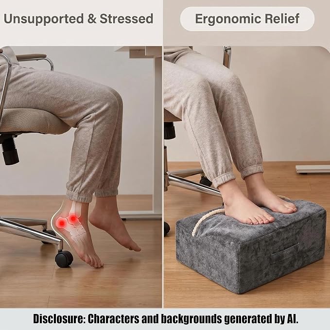 Foot Rest for Under Desk at Work, Office Footrest with Warm Feet Pocket,Ergonomic Under Desk Footrest with Washable Cover, Stool for Office Chair & Back &Pain Relief (Dark Gray+)