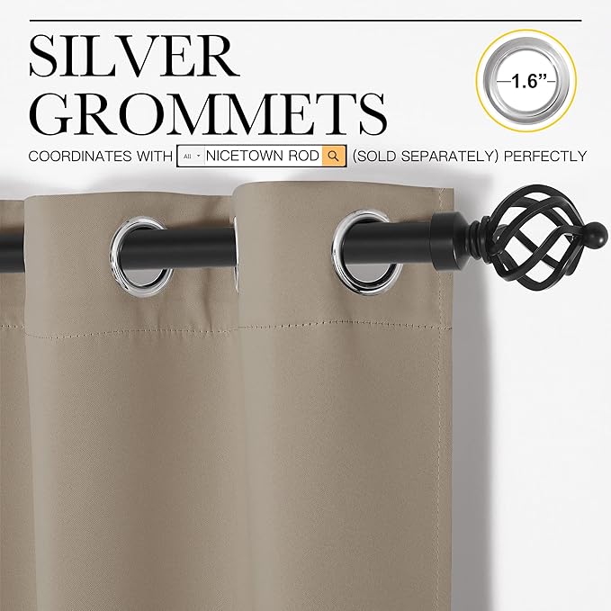 NICETOWN Taupe Bedroom Blackout Curtain Panel, 1 Panel, 70 x 84 inch, Privacy Window Thermal Insulated Blackout Drape/Drapery for Loft, Guestroom