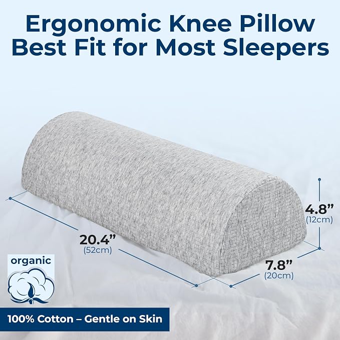 5 STARS UNITED Knee Pillow for Back Sleeping – Half Moon Bolster Pillow for Legs, Under Knee Pillow for Sleeping on Back, Memory Foam Leg Pillow for Back Pain, Natural Gray