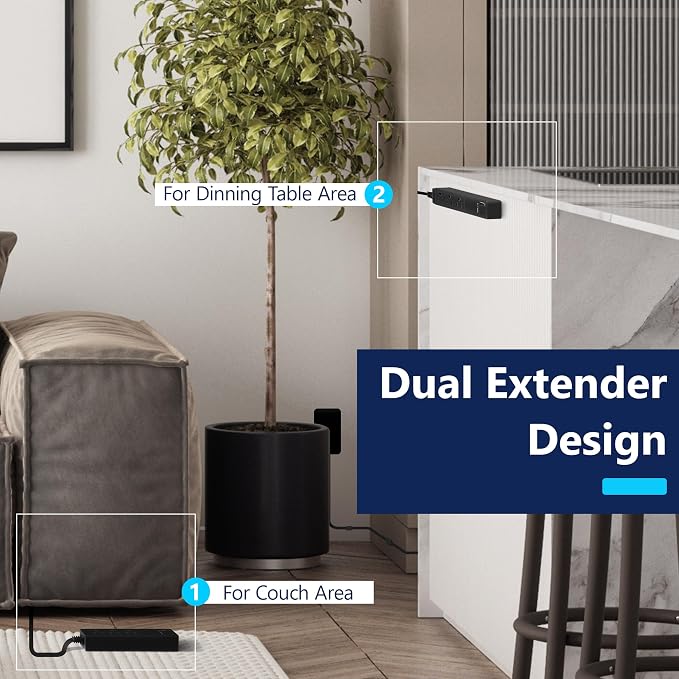 LIDER Outlet Extender with 3 Receptacles, 2 Power Strip with USB-A & USB-C, Ultra-Thin Wall Plate Plug with Cord Extender, 3-Outlet Power Strip, 3ft Cord, 1625W, ETL Listed, Matte Black