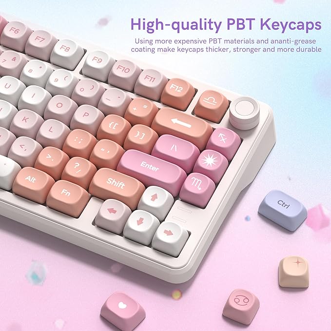 Keymatic PBT Keyboard Keycaps 126 Keys MOA Profile Cute Keycap Custom 60 65 75 100 Percent for Cherry MX, Outemu, Gateron Mechanical Keyboards(Only Keycap Set)