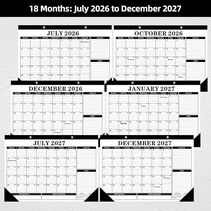 Tcamp Desk Calendar 2026-2027, Large Desktop Calendar 2026-2027 (Jul. 2026 - Dec. 2027), Big 17" x 12" Wall Monthly Calendar with Julian Dates, 18 Months Desk Planner for Home School Office Desktop