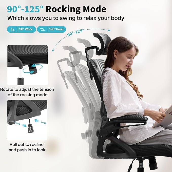Ergonomic Office Chair,Mesh Office Chair with Lumbar Support,High Back Desk Chair with Flip-up Arms,400 lbs Big and Tall Computer Chair with Headrest,Comfy Desk Chairs