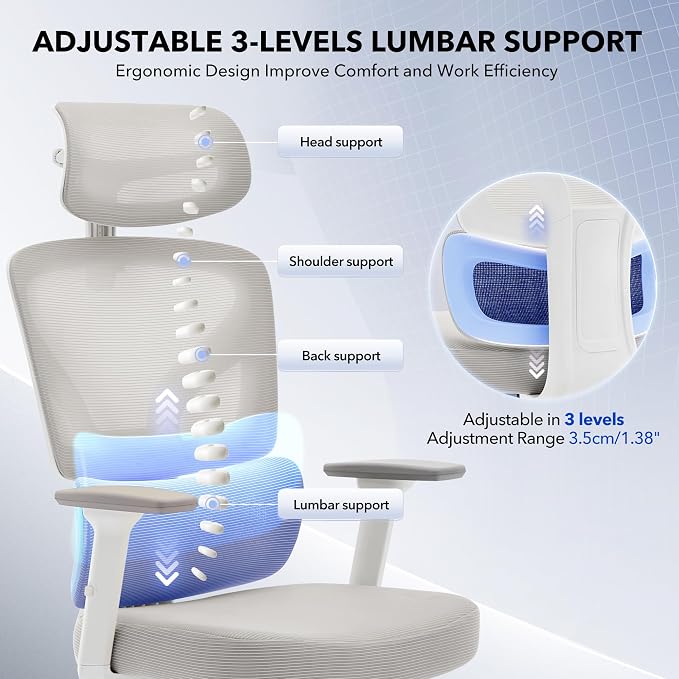 Garvee Office Chair Ergonomic Desk Chair - Home Mesh Office Desk Chair with Adjustable Lumbar Support