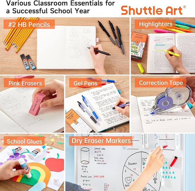 Shuttle Art 71 Pack School Supplies Kit, Back to School Supplies for Teachers, Middle High Schools, College School Supply with Highlighters, Pencils, Gel Pens, Dry Erase Markers, Felt Tip Pens, Glue