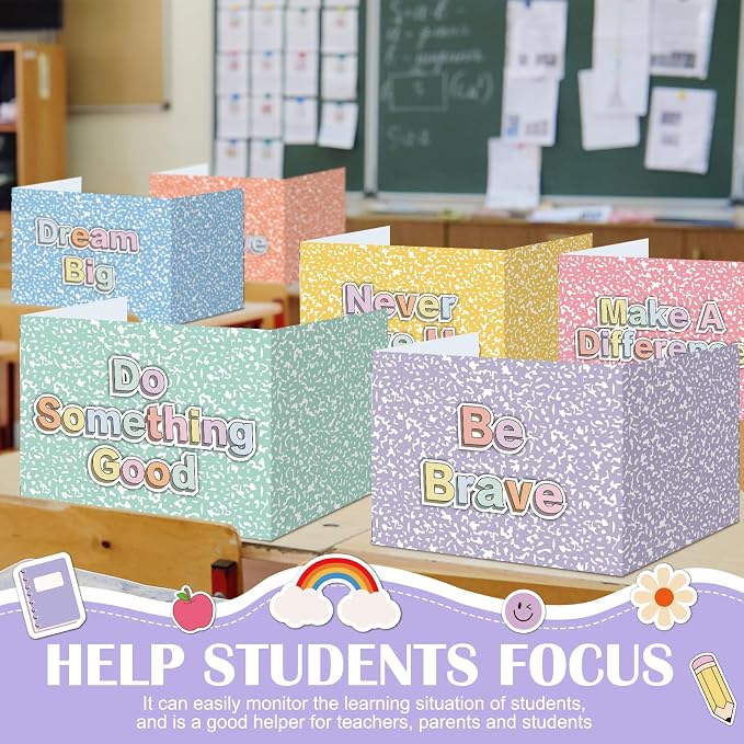 Honoson 24 Pcs Bulk Inspirational Privacy Folders for Students Cardboard Test Privacy Boards Motivational Words Desk Dividers Shield for Classroom School Study Supplies (Pastel Marble)